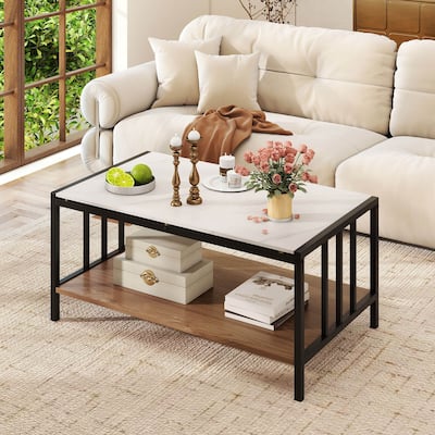 Marble Center Table w/Sintered Stone Tabletop Modern Coffee Tables