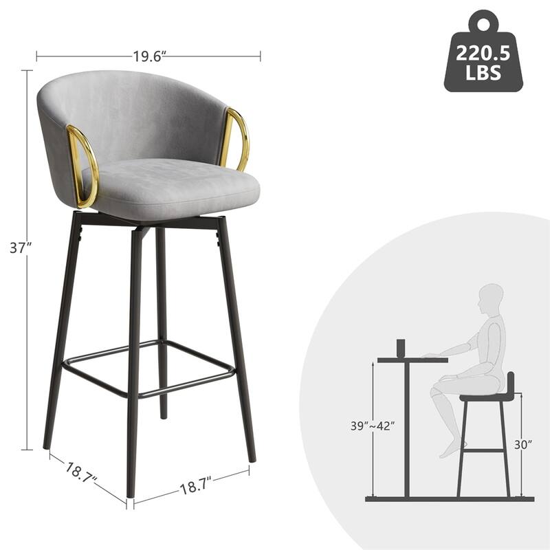 30" Dining Chairs Set of 4,Modern Style 360°Swivel Bar Chairs - Black+Grey