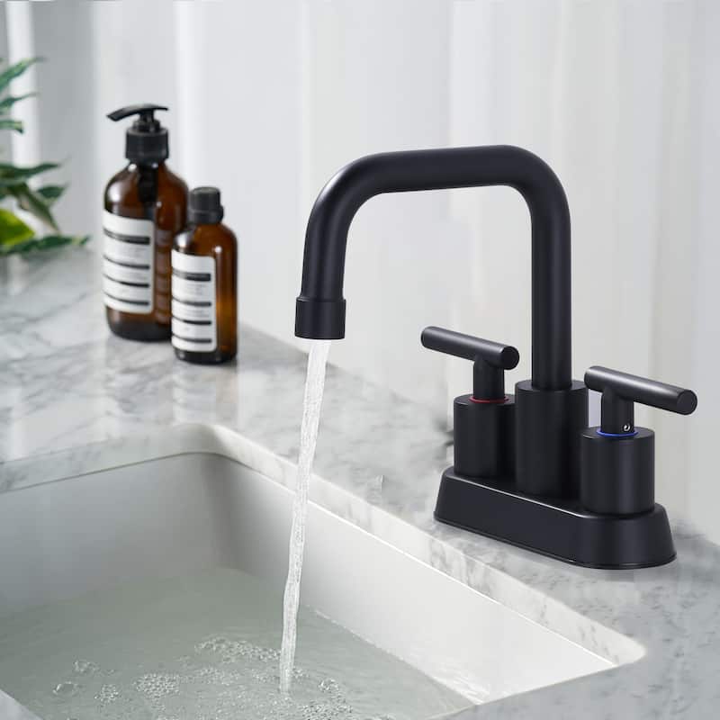 WOWOW 4 in. Centerset Double Handle Bathroom Faucet with Drain Kit