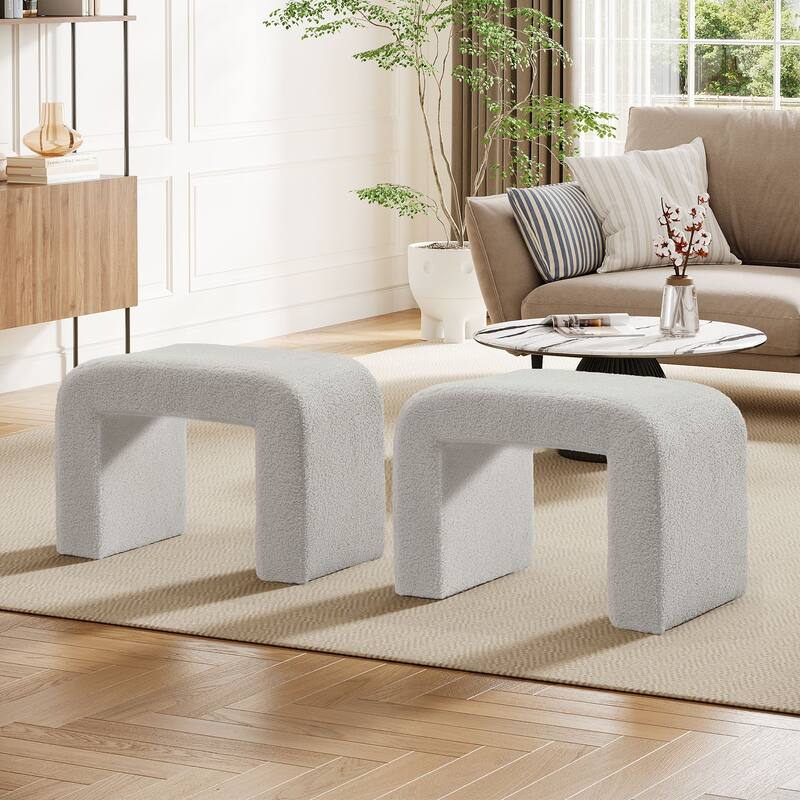 Upholstered Vanity Stool, Arched Ottoman Footrest, Dressing Chair Sofa Footstool Shoe Bench