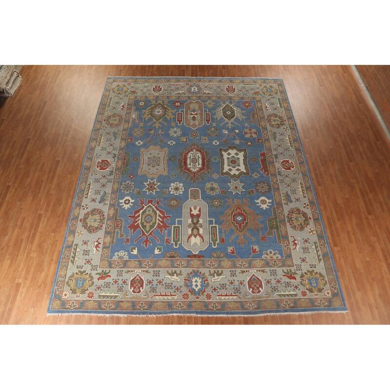 Palace Size Blue Oushak Large Area Rug Hand-Knotted Wool Carpet - 12'0" x 14'11"