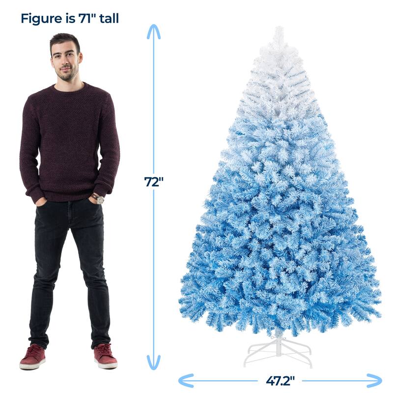 Yaheetech Premium 6ft/7.5ft Snow Flocked Artificial Decorative Christmas Tree, Lake Blue Gradient