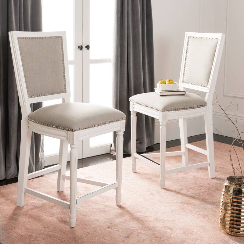 SAFAVIEH Judyth -26 Inch Light Grey/ Cream Rectangular Counter Stool (Set of 2) - 19.3" x 23.5" x 43.3" - 19Wx24Dx43H - Light Grey/Cream