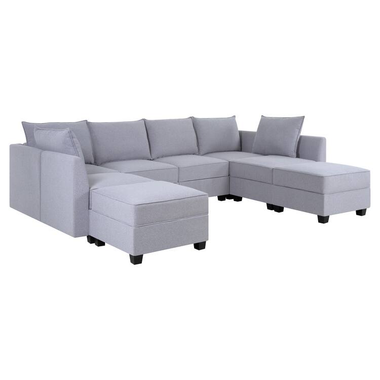 Modern 6-Seater DIY Convertible Modular Sectional Sofa Collection with Ottomans combo