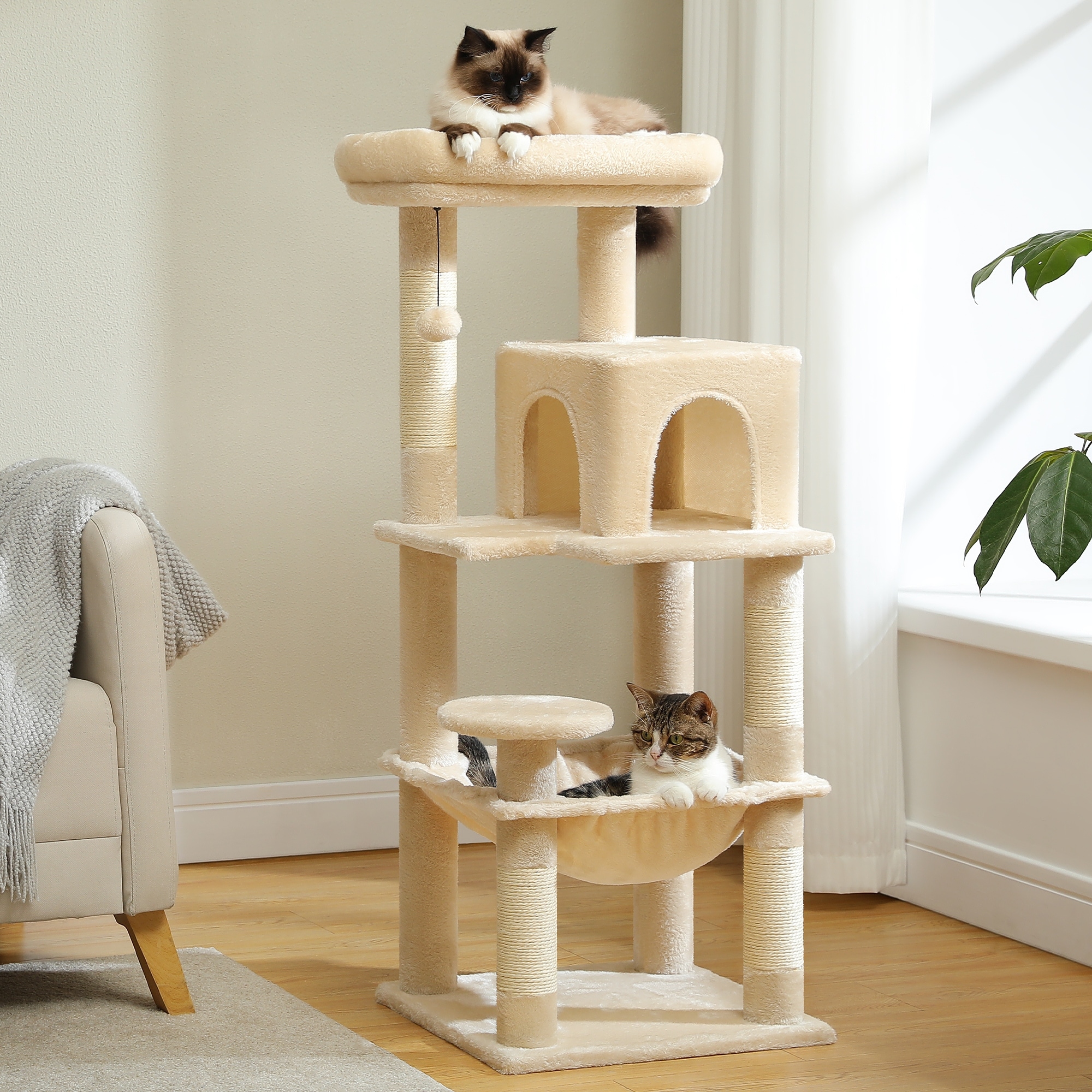 5-Level Cat Tree with Hammock, Condo, Top Perch & 4 Scratching Post