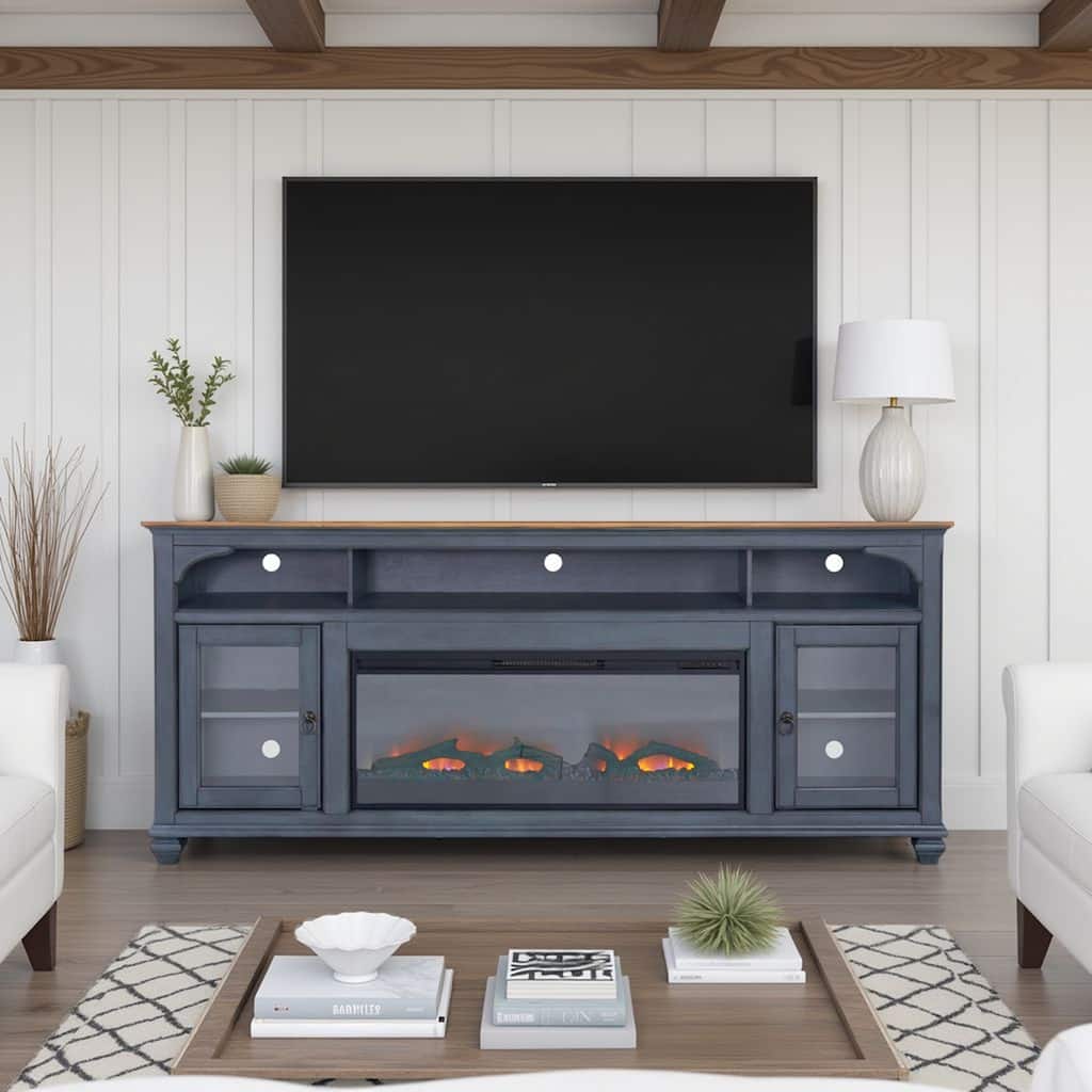 Americana 86 in Mostly Assembled Farmhouse Fireplace TV Stand for TVs up to 95 in