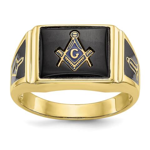 10K White Gold High Polished Onyx Men's Masonic Ring by Versil