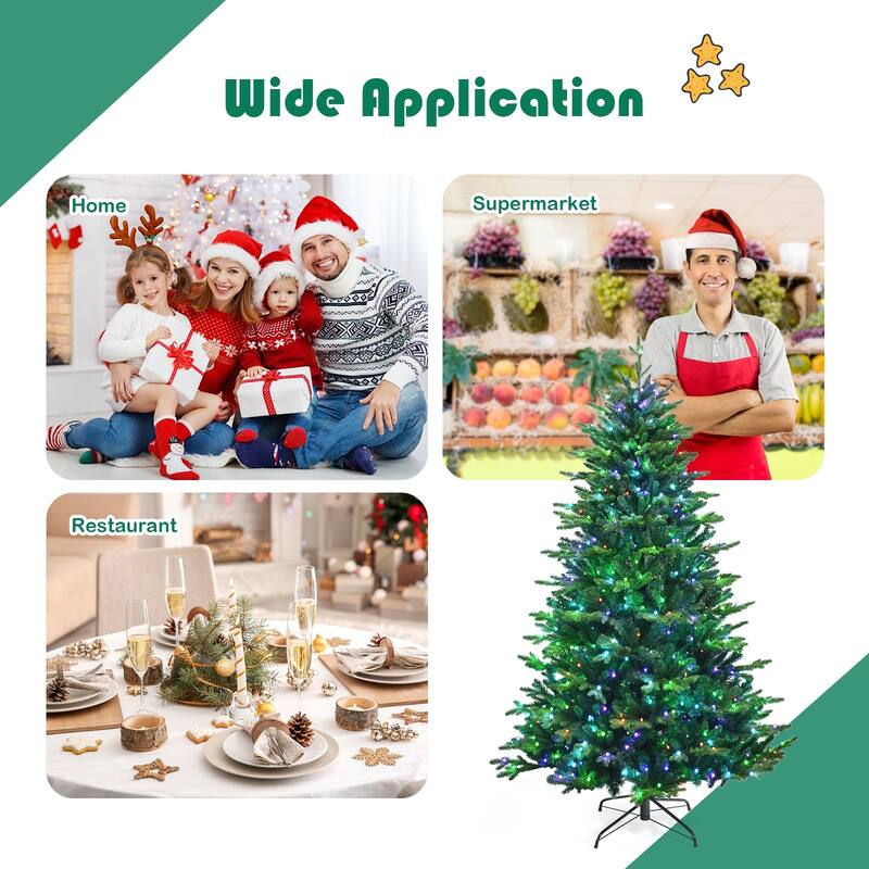 7 ft Pre-lit Artificial Hinged Christmas Tree with APP Controlled LED Lights