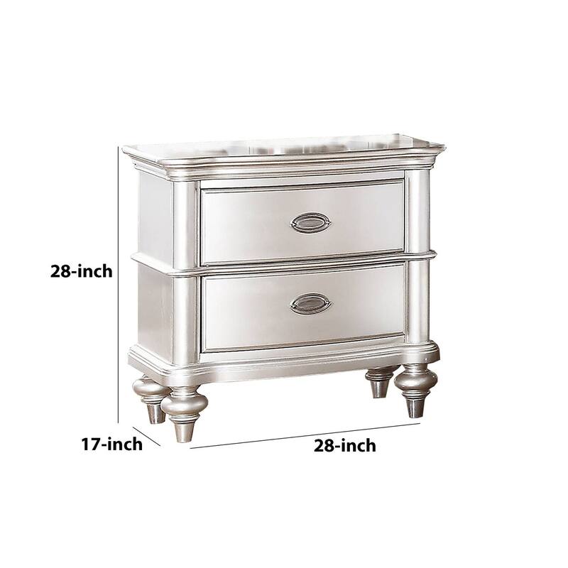 Silver 2 Drawer 28 in. W Nightstand with Turned Legs