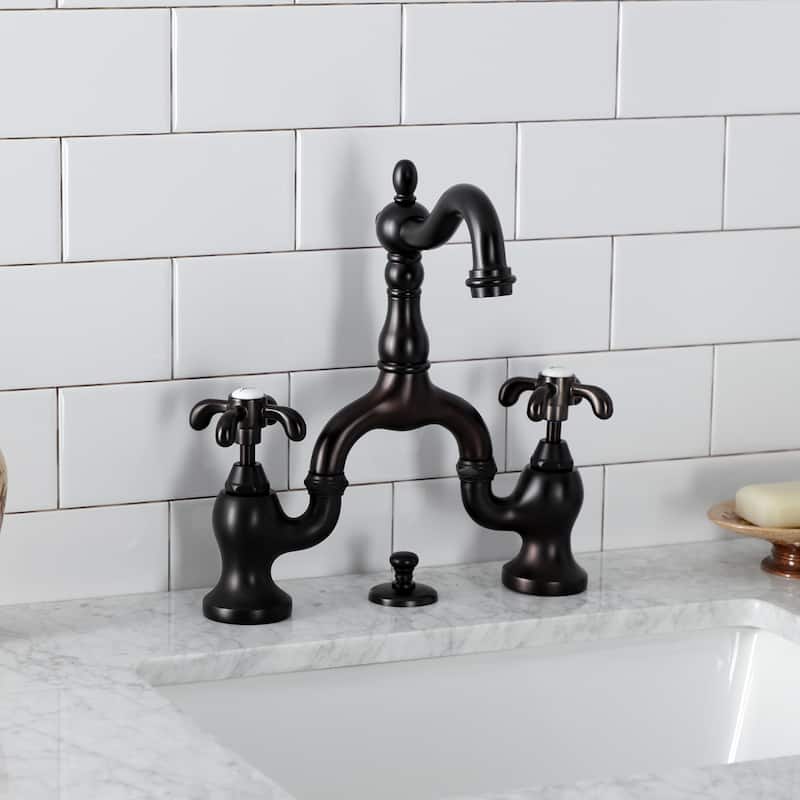 French Country Bridge Bathroom Faucet with Brass Pop-Up