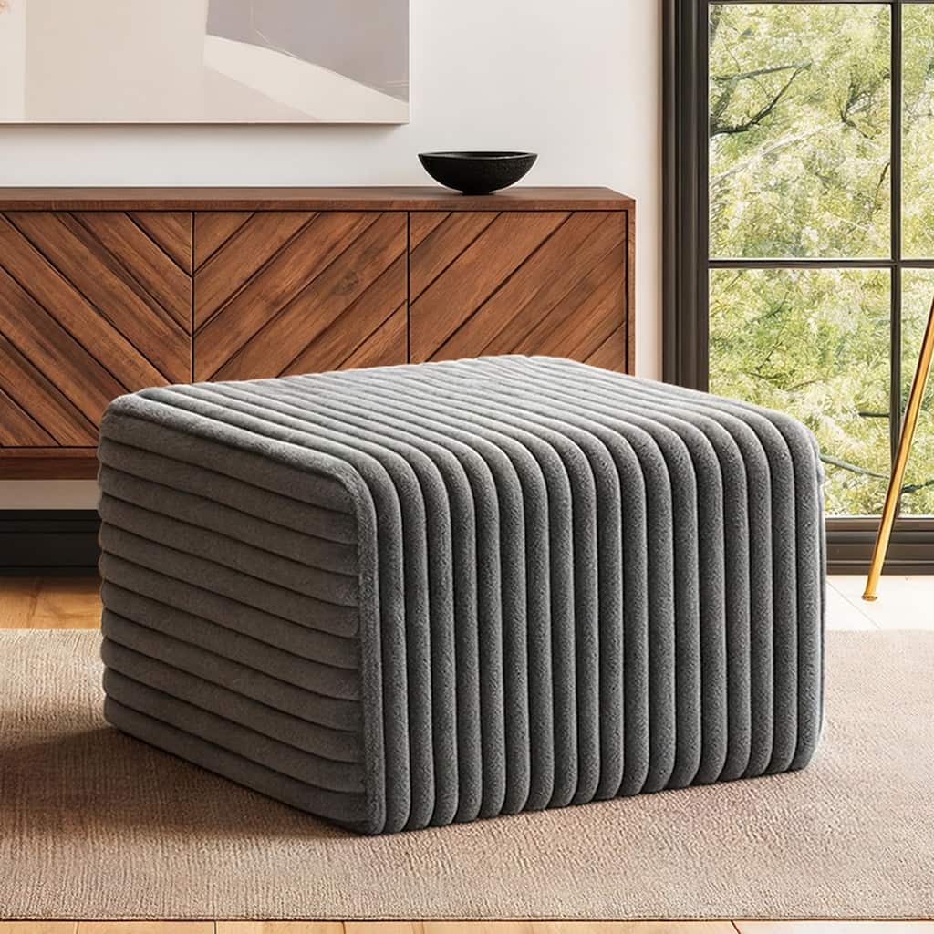 Modern Flannel Upholstered Ottoman for Bedroom Living Room