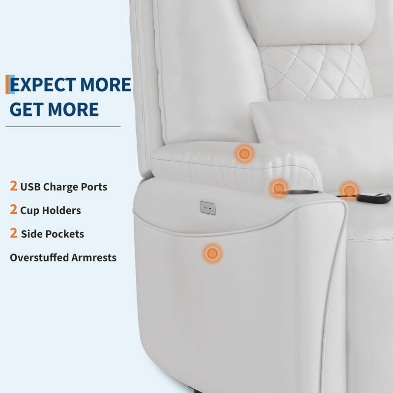 Power Lift Recliner Chair Sofa, PU Leather Reclining with Charging Ports, Cup Holders