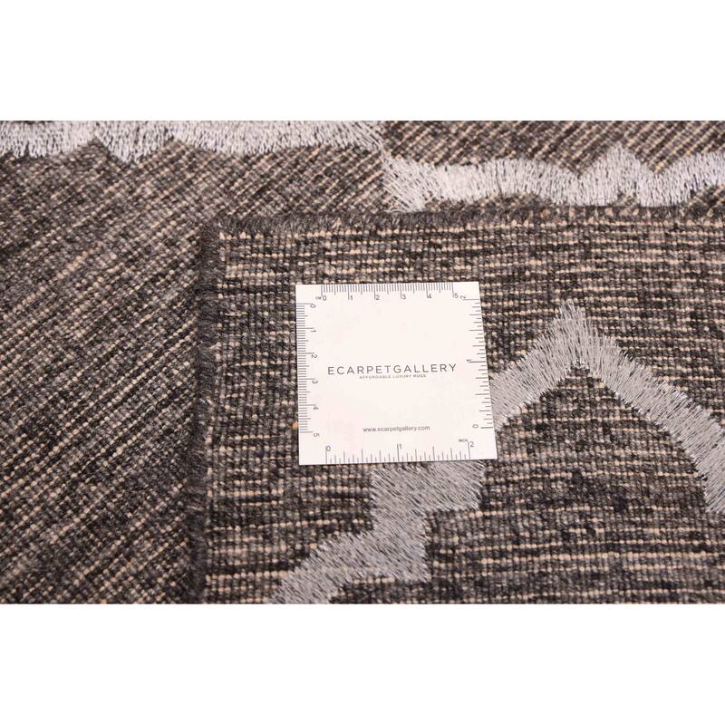 ECARPETGALLERY Flat-Weave Marrakech Dark Grey Wool Kilim - 5'0 x 7'9