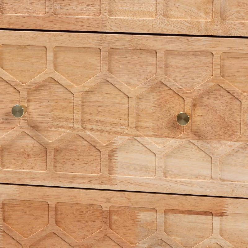 Hosea Japandi Carved Honeycomb Natural 3-Drawer Chest