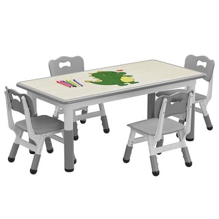 Kids Table and Chair Set, Height Adjustable Toddler Table and 4 Chairs Set for Ages 2-10