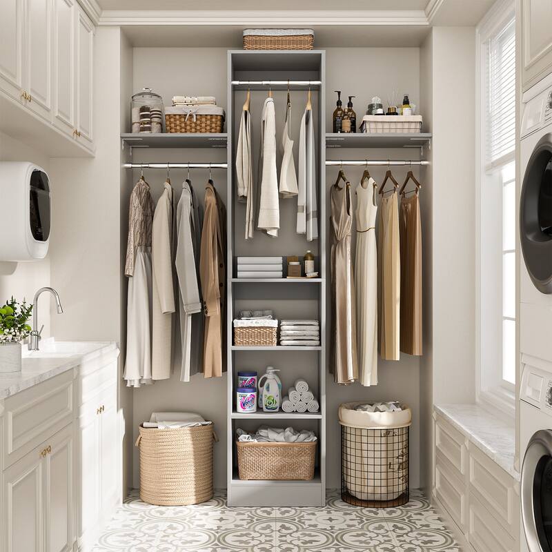 4 FT Closet Organizer with 4 Hanging Rods, Small Closet System with Storage Shelves