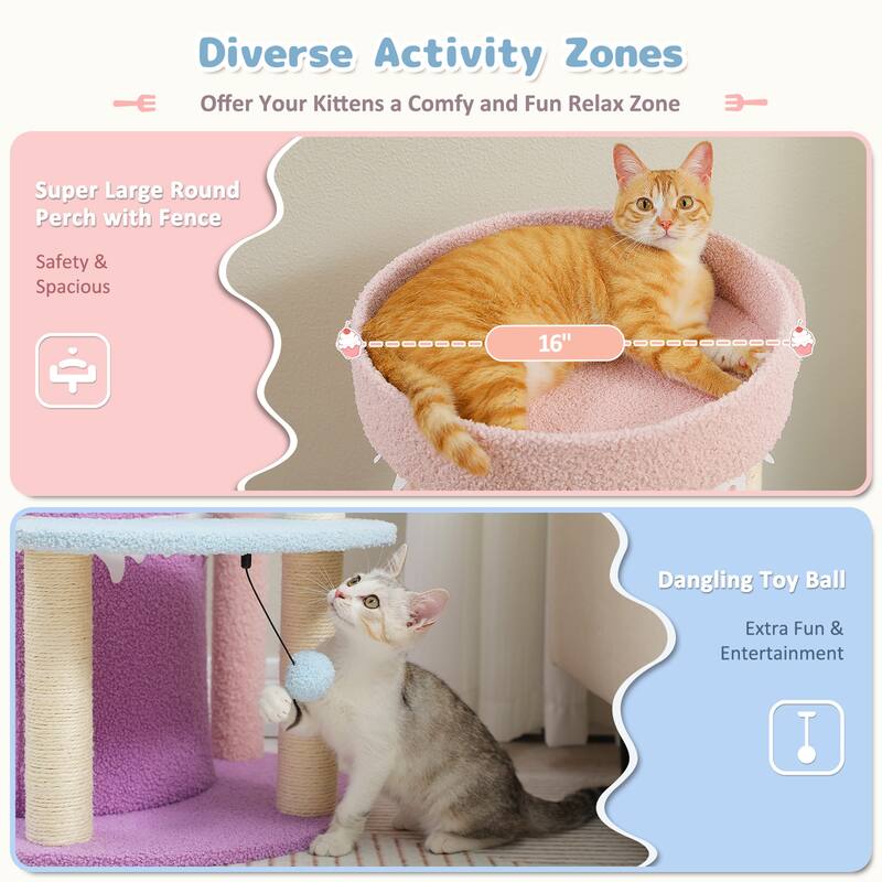 43" Cat Tree Cat Tower for Indoor Large Cats, Cat Bed House with 3 Large Condos and Sisal Scratching Posts for Kittens