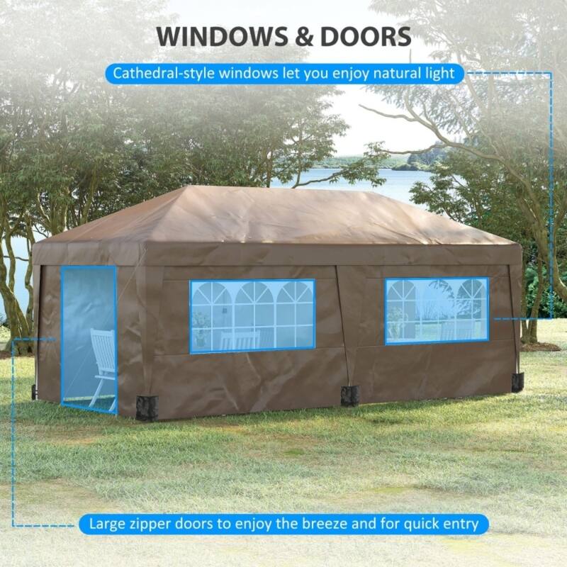 Foldable Pop-Up Gazebo Party Tent with Adjustable Legs and Windows 2 Doors Included Carry Bag - 232.25" L x 117" W x 112.25" H