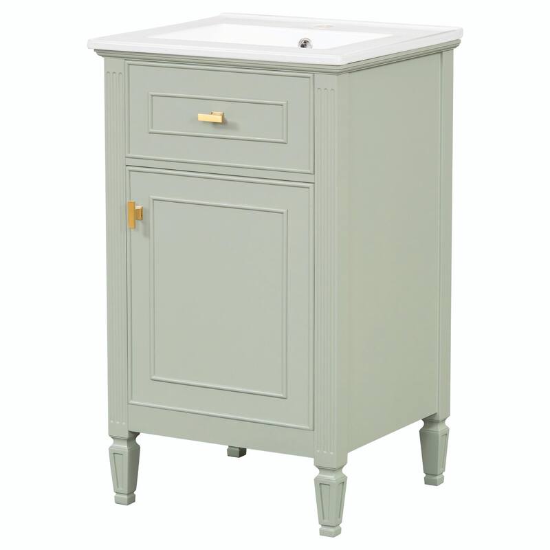 20" Bathroom Vanity, Sink with Solid Wood Legs, Adjustable Shelf, Tilt-Out Drawer