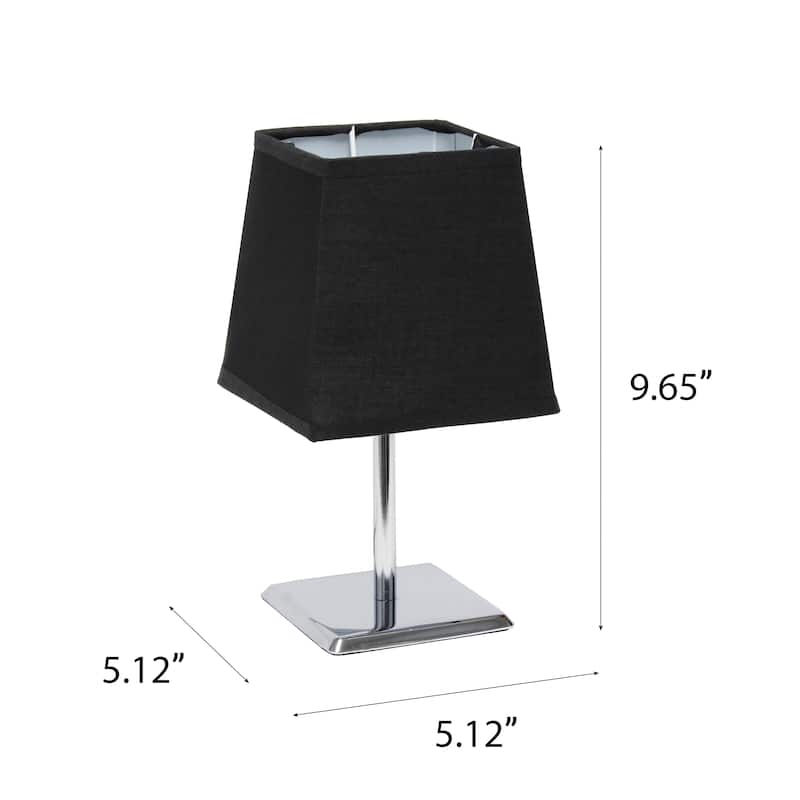 9.65" Compact And Chic Modern Square Chrome Accent Table Lamp, For Living Room, Bedroom, Office, Black Shade