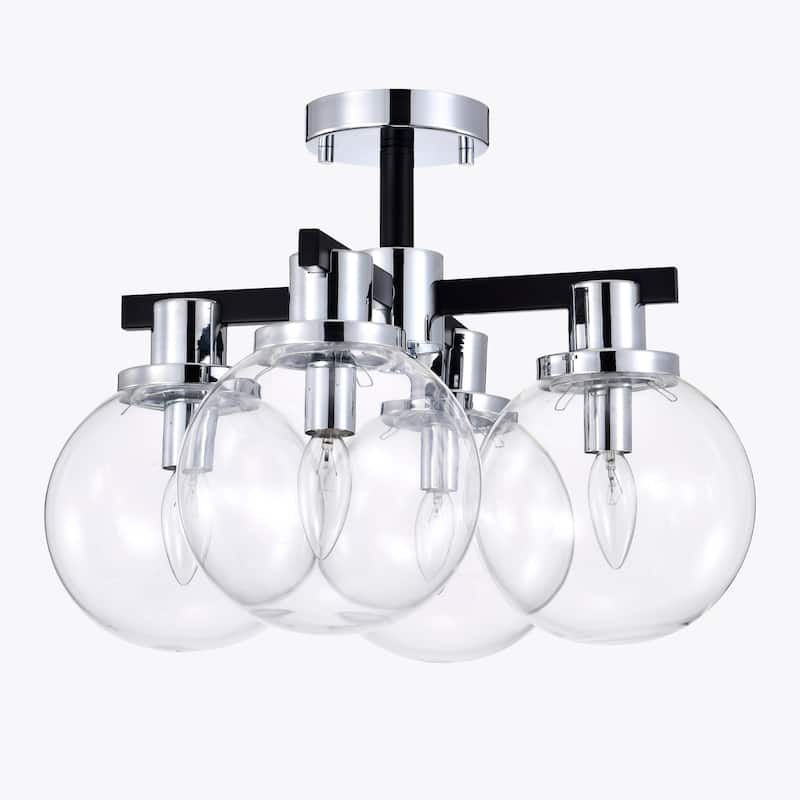 Hersilia Semi Flush Mount Ceiling Light Modern-Globe Style Chrome Polished and Matte Black Finish 4-Light - N/A