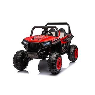 12V Kids Ride-On Car with 30W*4 Motors, One-Button Start, Leather Seat, High/Low Speed, Music, and Remote Control