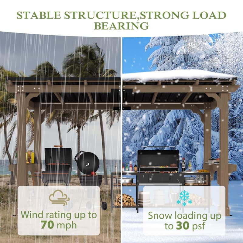 VEIKOUS Wood BBQ Grill Gazebo with Steel Roof for Patio Garden Backyard and Lawn