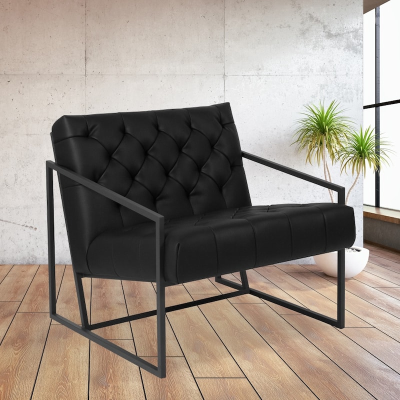 Upholstered Tufted Lounge Chair - 29"W x 31.75"D x 27.5"H - Black