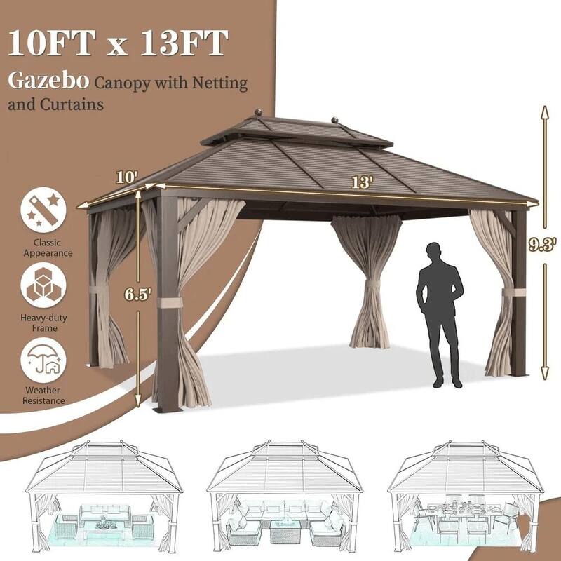 EROMMY PRO Premium Gazebo w/ Galvanized Steel Roof & Aluminum Frame | Premium Curtains & Netting Included