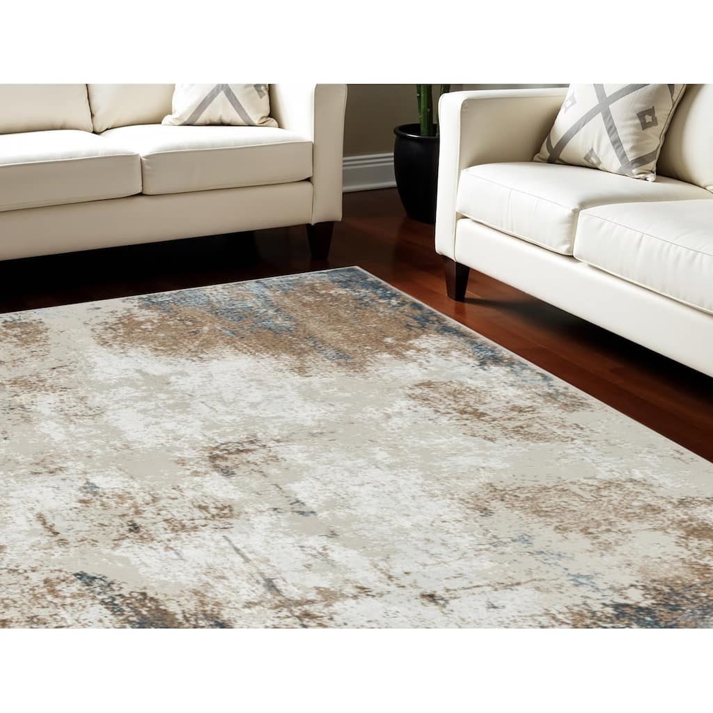Power Loomed Distressed Abstract Modern Non Skid Stain Resistant Area Rug - 144' X '108' X '0.39