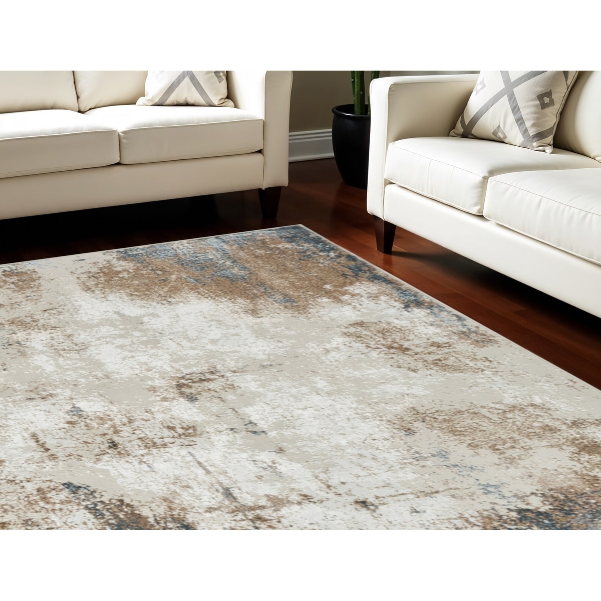 Jozar Power Loomed Distressed Abstract Modern Non Skid Stain Resistant Area Rug By HomeRoots - 118' X '94' X '0.39