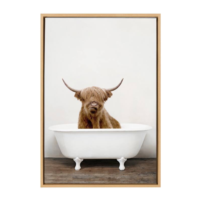 Kate and Laurel Sylvie Highland Cow Tub Framed Canvas by Amy Peterson