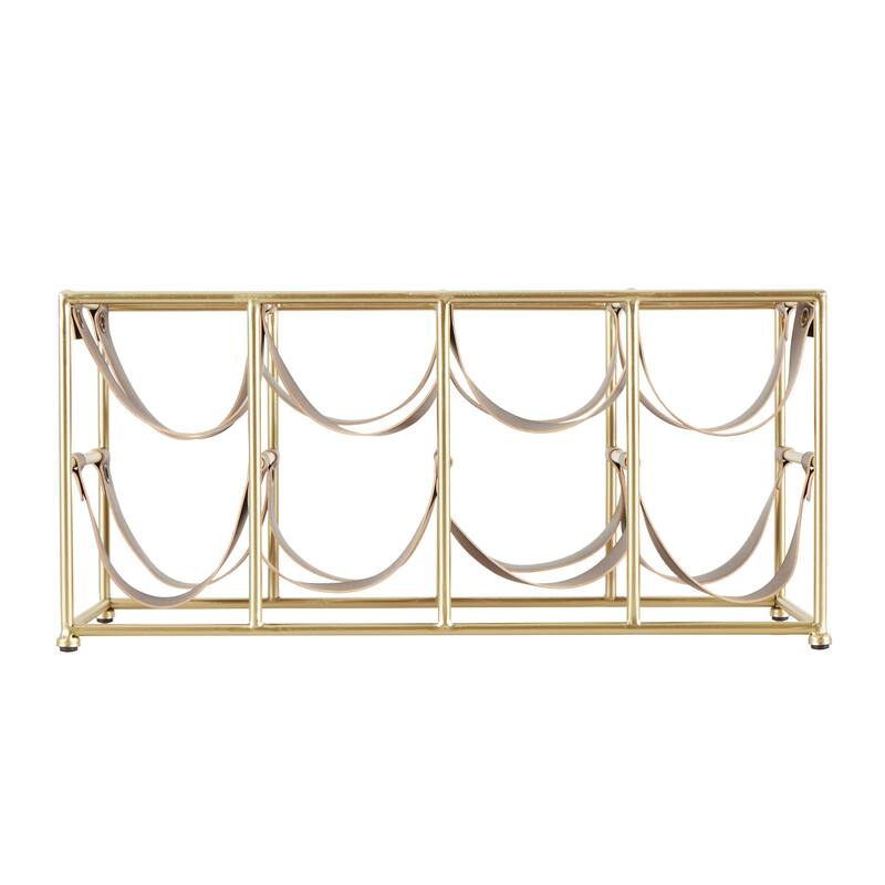 Gold Metal Wine Rack with Faux Leather Holding Straps On Sale Bed