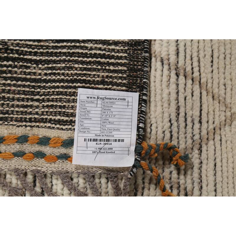 Stripe / Trellis Moroccan Oriental Area Rug Handmade Wool Carpet - 5'9"x 9'10"