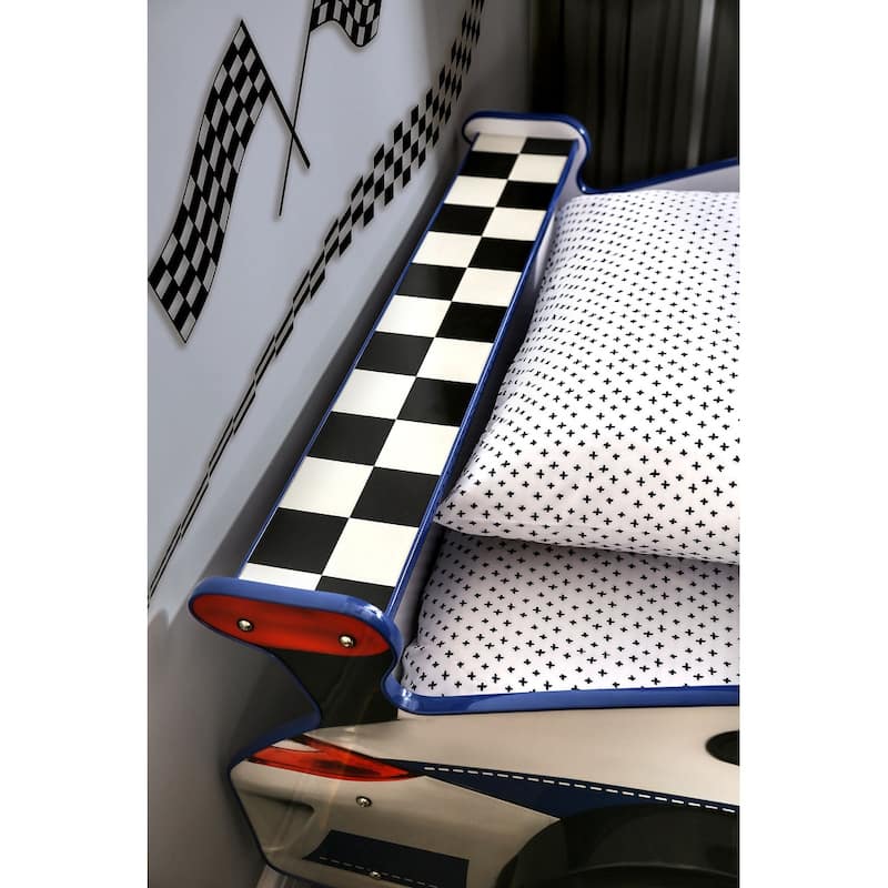 Modern Twin Bed Police Car Design with LED Lights, High Gloss Finish, and Metal Structure