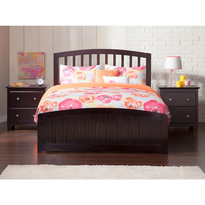 Victorian Platform Bed with Trundle - Twin Size, Hardwood Frame, Espresso Finish, Modern Design