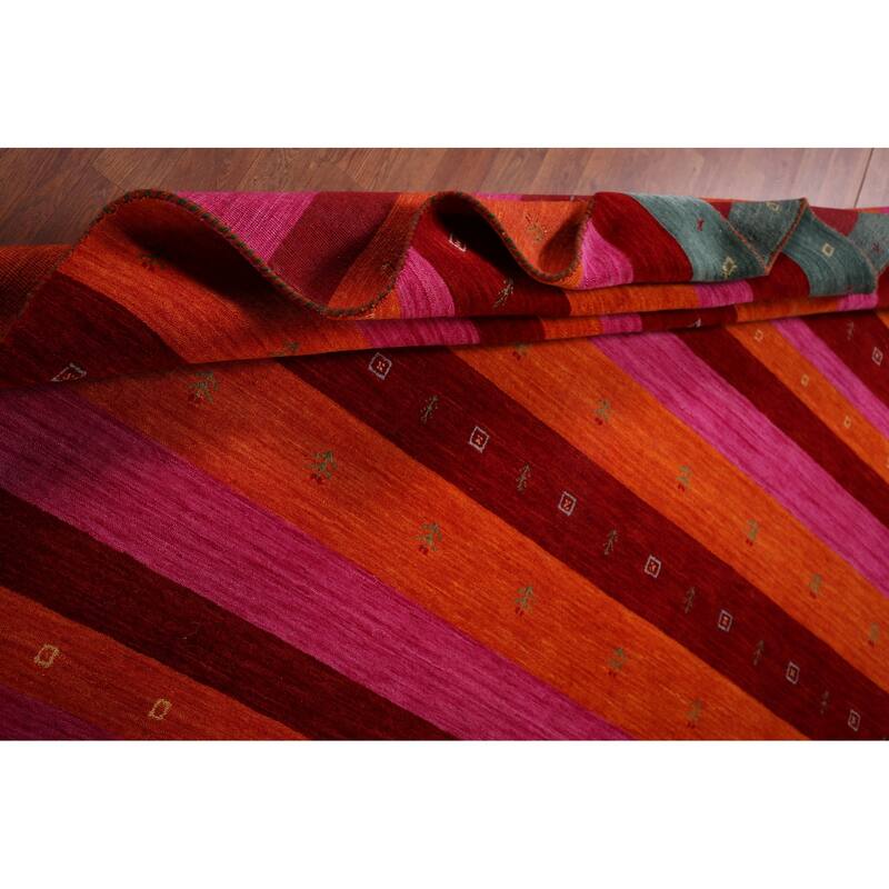 Striped Gabbeh Indian Area Rug Handmade Multi-Color Wool Carpet - 8'2" x 9'8"