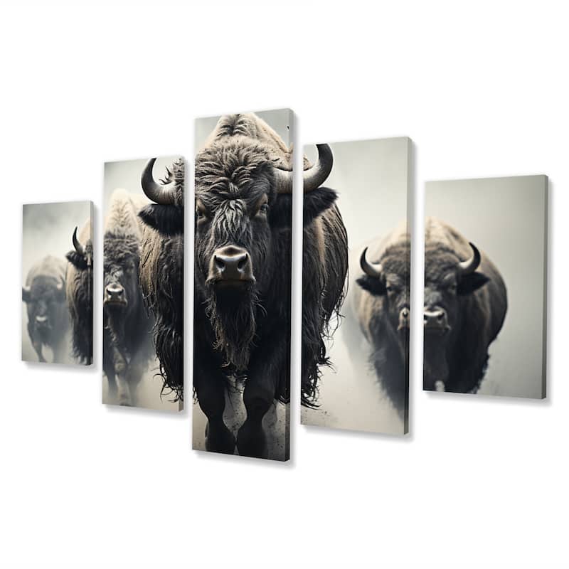 Designart "Grey Buffalo Gentle Guardians I" Animals Multipanel Wall Art Print set