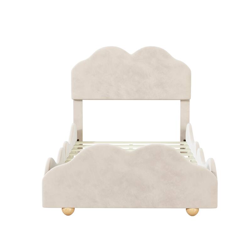 Twin/Full Size Bed Frame with Cloud Shaped Headboard and Footboard, Velvet Platform Bed with Slats Support, No Box Spring Needed