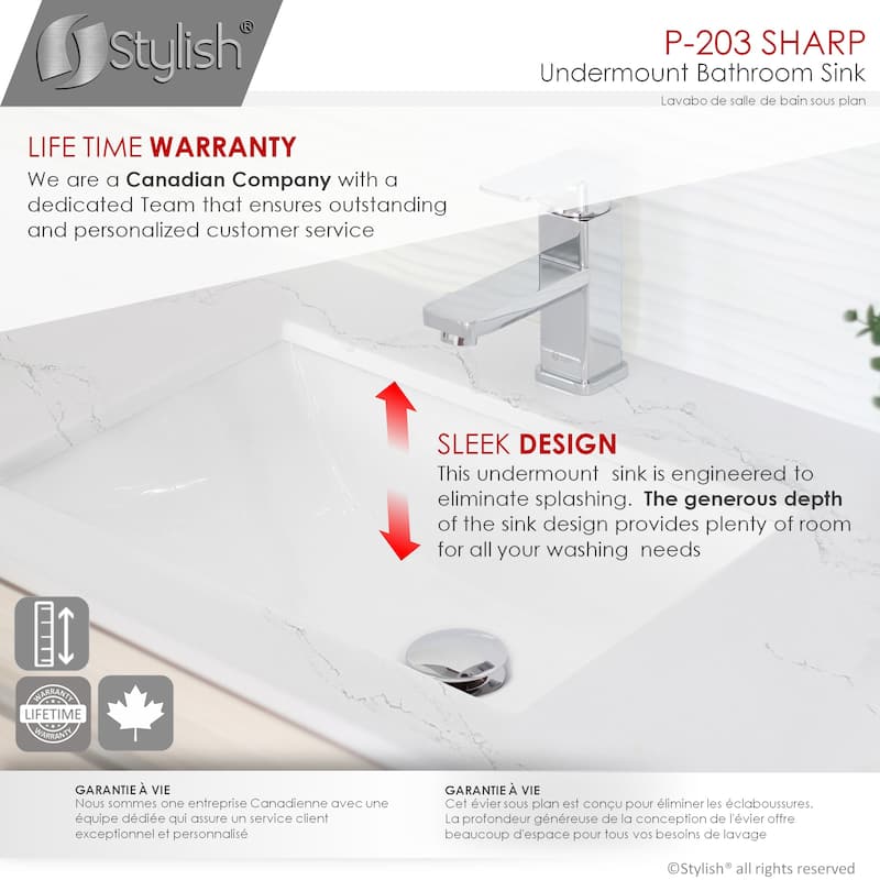 STYLISH 21.25"W x 14.5"D White Rectangular Undermount Bathroom Sink Set of 2