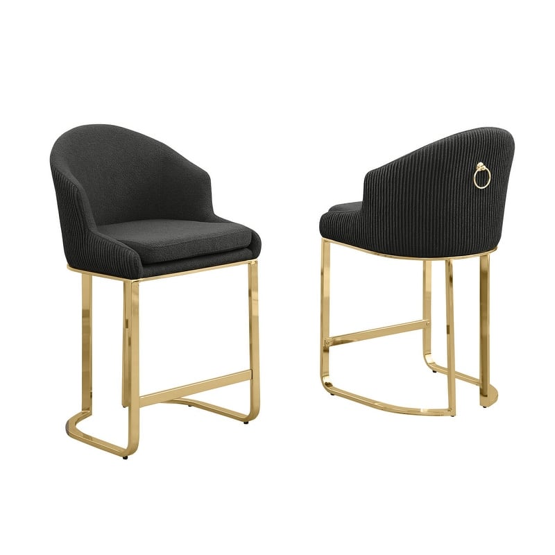 Best Quality Furniture Teddy Fabric Gold Chrome Barstools (Set of 2) - N/A