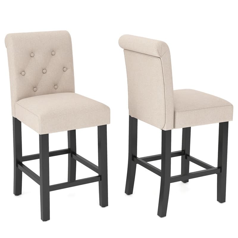 24 inches Fabric Counter Height Bar stools Upholstered Button Tufted Island Chairs Set of 2 - Beige-2-piece