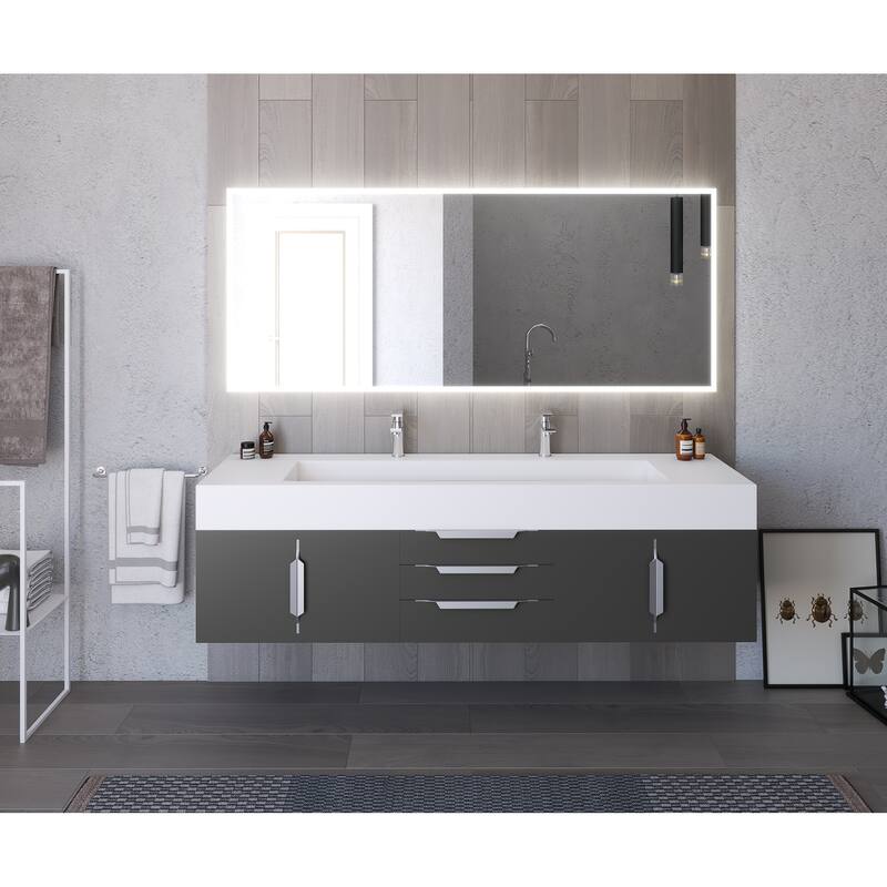Nile 72" Wall Mounted Bathroom Vanity Set w/ White Top