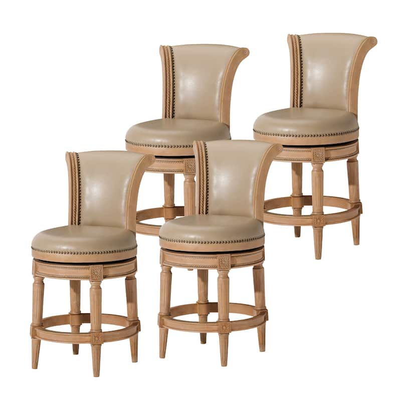 Maven Lane 26" Pullman Swivel Counter Height Kitchen Stool - Set of 4 - Weathered Oak Vegan Leather.