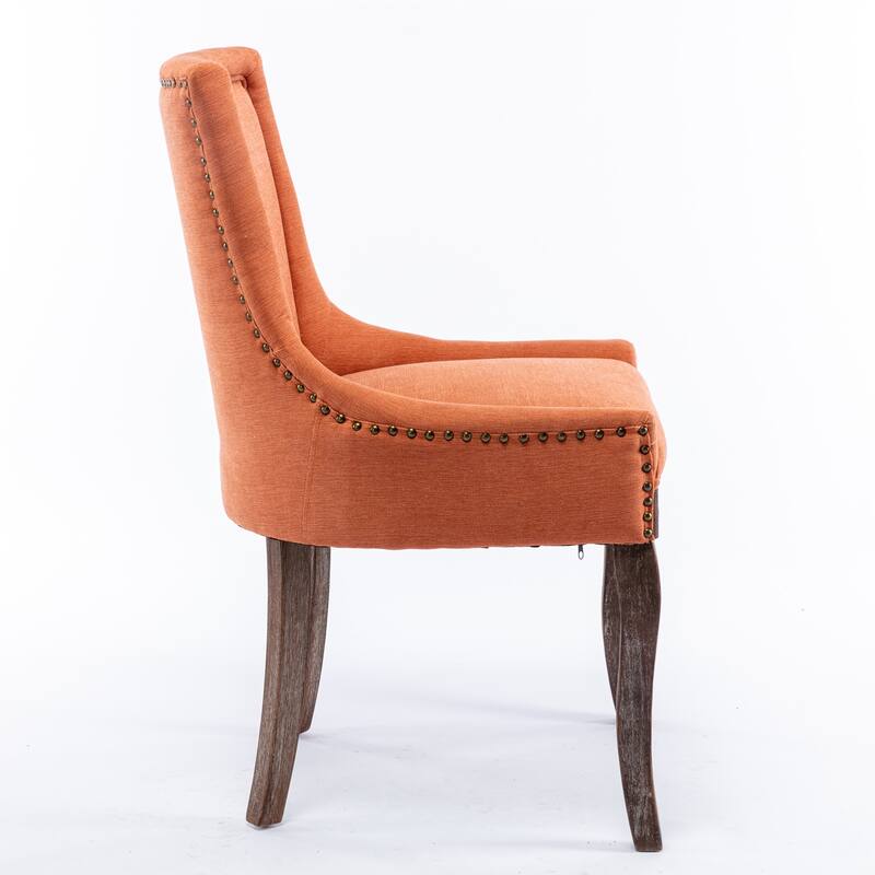 Ultra Side Dining Chair with Thickened Fabric and Solid Wood Legs, Bronze Nail Head, Set of 2