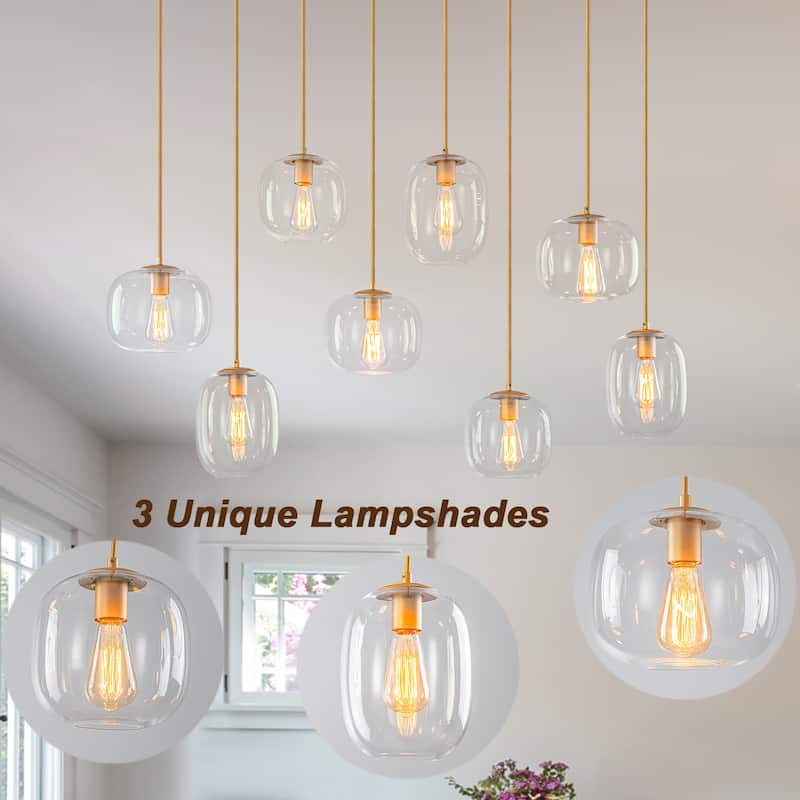 8-Light Gold / Black Linear Chandelier Modern Pendant Light with Clear Glass