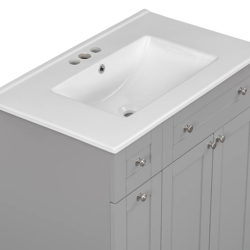 Bathroom Vanity with Sink, Single Basin Vanity Set with Double-Tier Drawer, Bathroom Storage Cabinet with Adjustable Shelf