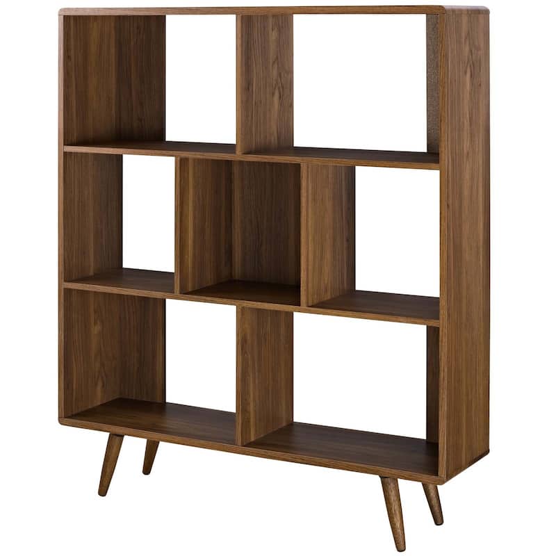 Arbor Mid-century Modern Walnut Wooden 7 Shelf Bookcase Display Cabinet