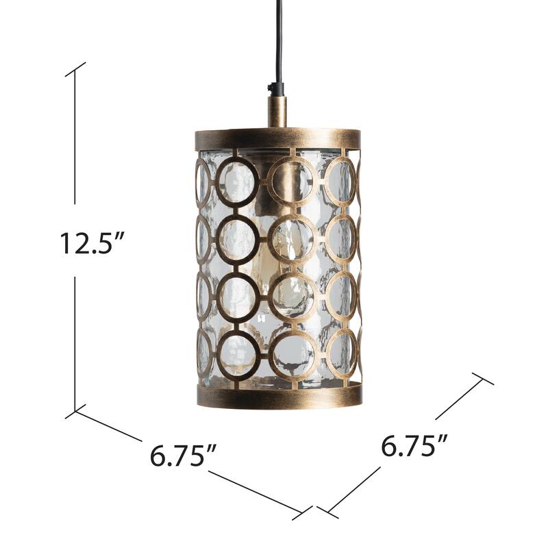 Rosalie Distressed Antique Brass and Glass Pendant - 6.75 x 6.75 x 12
