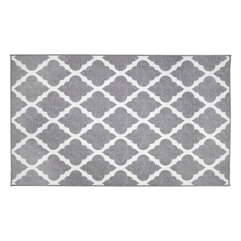 My Magic Carpet Machine Washable Area Rug Moroccan Trellis Grey